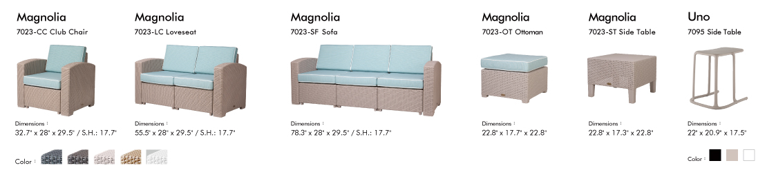 Dimensión y color de serie de sofá Magnolia