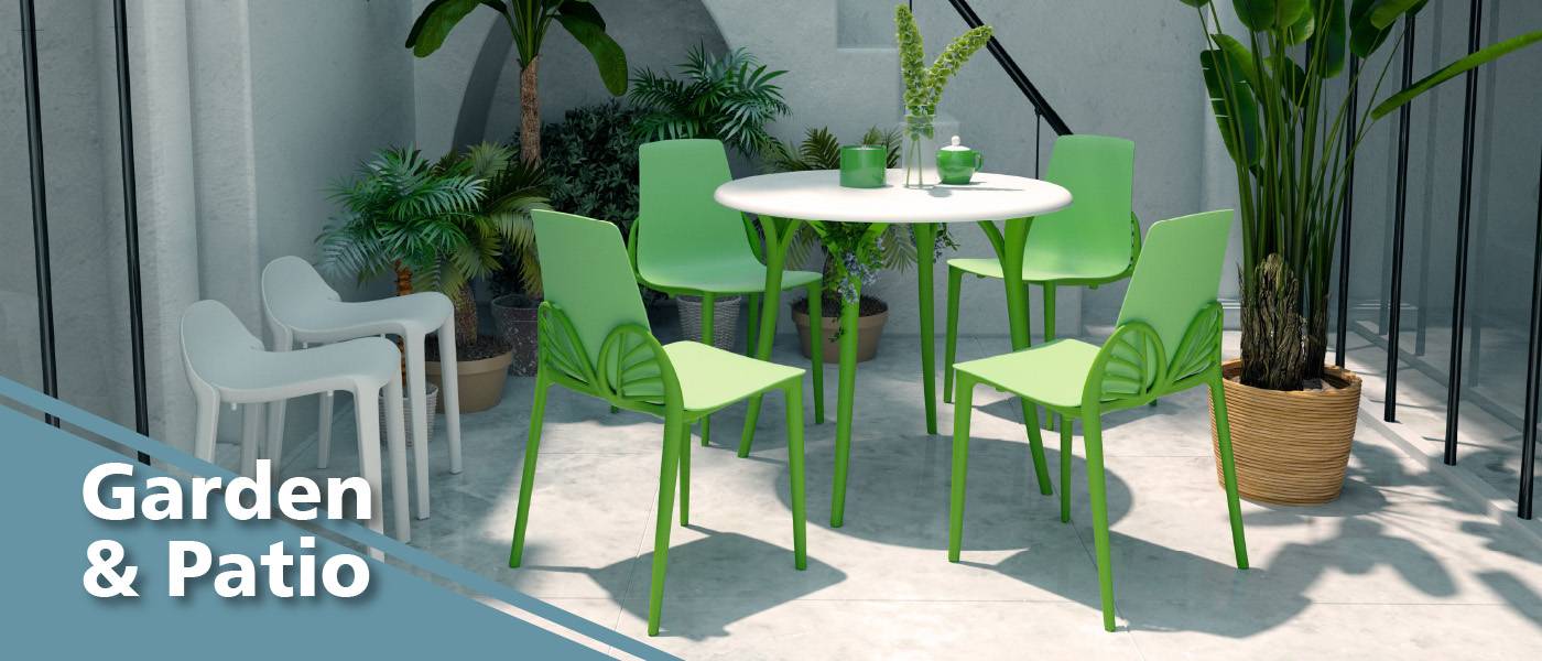 plastic garden chairs table